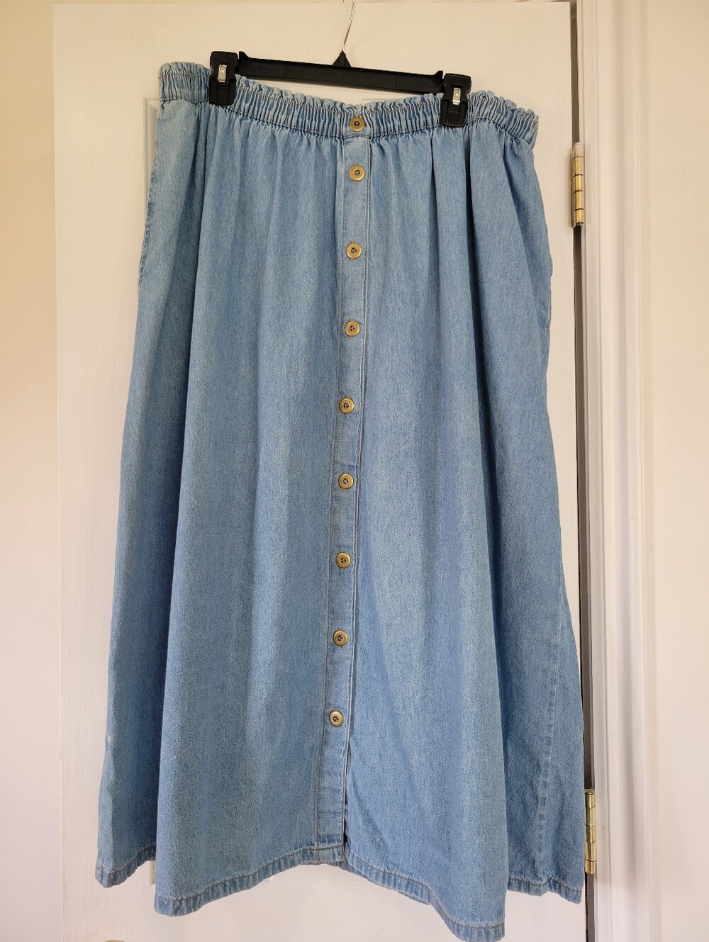 Vintage Stampede Denim Maxi Skirt Light Wash Button Front Prairie Cottagecore